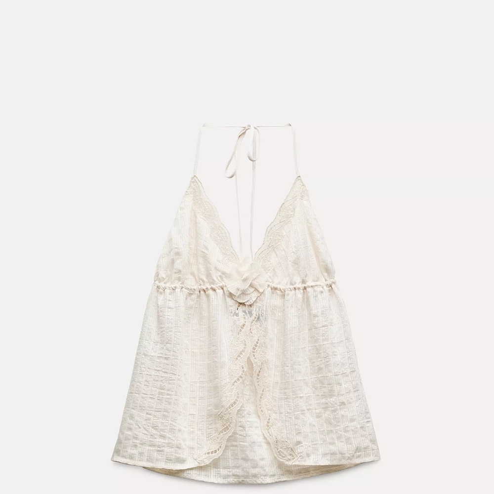 Zara Cream Lace Halter Top